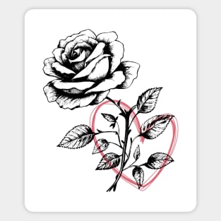 Rose Flower with Red Heart Illustration for Valentine's Day Magnet